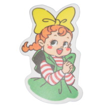 Red Haired Girl Green Dress Yellow Bow Folded Hands Anime Chibi Kawaii Sticker - £1.76 GBP