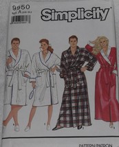 Simplicity Pattern 9950 Unisex Men&#39;s &amp; Misses&#39; Robe &amp; Belt Size XS, S, M - £5.56 GBP