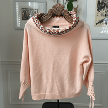 Wrangler Retro Cowl Neck Sweater Blanket Print Trim Peach Pink S - $23.04