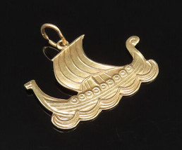 14K GOLD - Vintage Carved Sailboat Viking Ship Pendant - GP520 - $150.08