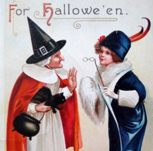 Halloween Postcard Signed Ellen Clapsaddle Old New Style Witches Black Cat 4439 - £92.92 GBP