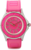 Juicy Couture Rich Girl Pink Neon Silicone Rubber Strap Silver Runway Watch - £70.83 GBP