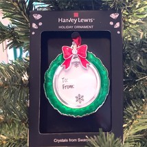 Christmas Ornament Photo Picture w Swarovski Wreath Gift Tie on Harvey L... - $12.59