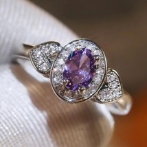 925 Sterling Silver Amethyst Ring Heart Shaped Cubic Zirconia Size 9.5 - £31.00 GBP