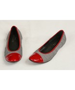 DONALD J PLINER Womens Black Herringbone Cloth Red Patent Leather Flats ... - £21.63 GBP