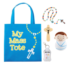 Children&#39;s &quot;My Mass Tote&quot; with Rosary, Plush Jesus &amp; Crucifix Sanitizer ... - $22.99