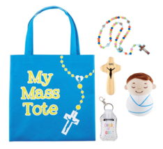 Children&#39;s &quot;My Mass Tote&quot; with Rosary, Plush Jesus &amp; Crucifix Sanitizer ... - £18.07 GBP