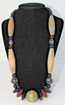 Vintage Bohemian Style Large Chunky Earth Tones Wooden Beads 25 in Necklace - $13.99