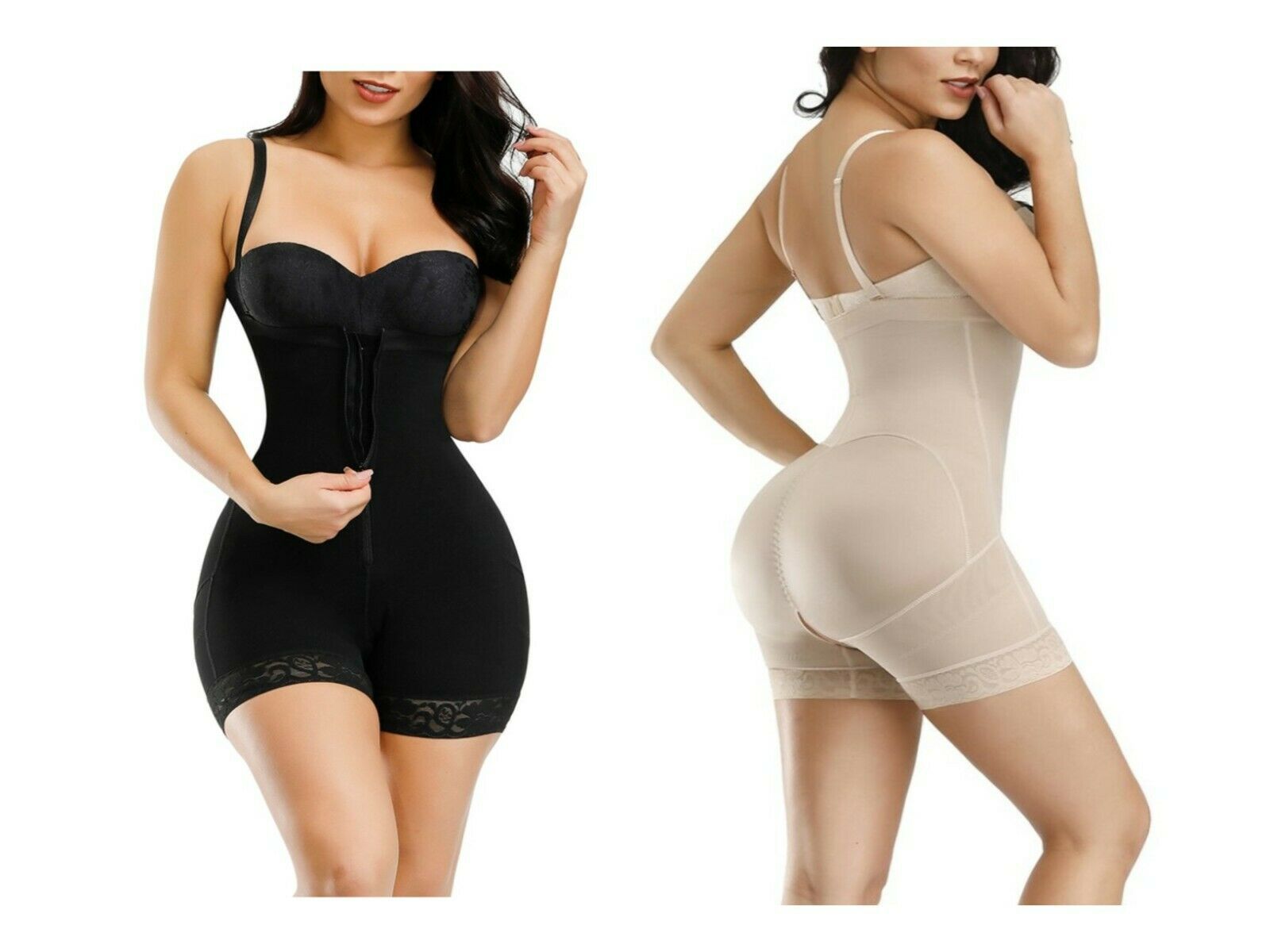 Hook-N-Zip Tummy Compression Butt Lifter Zipper Crotch Womens Bodysuit Shapewear