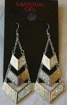 Material Girl Earrings Dangle 4 inch Heavy Clear Rhinestone Glitter Geo Fishhook - £5.97 GBP