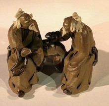 Ceramic Figurine Two Mud Men Sitting On A Bench Playing Chess - 2.5&quot;  - £6.99 GBP