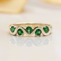 1.50Ct Redondo Imitación Esmeralda Verde Halo Banda Anillo Sólido 14K Rosa Oro - £125.11 GBP