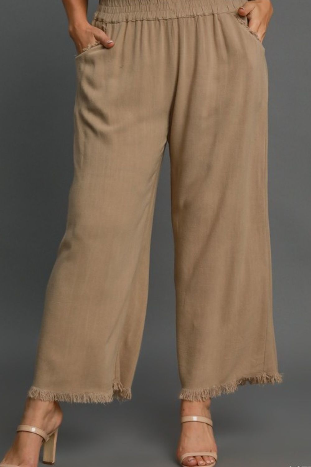 Umgee Full Size Linen Blend Elastic Waistband Wide Leg Pants Plus Size Item image 2