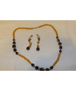 Necklace &amp; Clip On Set Brown &amp; Yellow Plastic Bead - $231.52 MXN