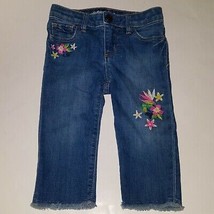 Baby Gap Girls Jeans Straight Crop Embroidered Flowers Toddler 3 Years Raw Seam - £9.34 GBP