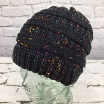 C.C. Ponytail Beanie Cap Womens One Size Black Rainbow Speckled Knit Ski... - $11.88