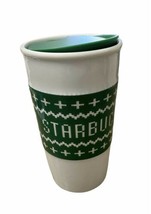 Starbucks Holiday 2016 Ceramic Tumbler 10 oz Green Knit Fair Isle Print - £15.57 GBP