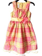 Holiday Editions Plaid Crinoline Dress Sz 7/8 Metallic Sequin Flower Bow... - $10.44