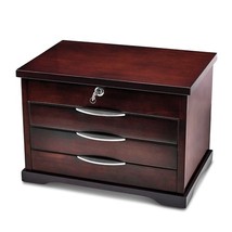 Matte Finish Ebony Veneer 3-Drawer Locking Wooden Jewelry Box - Musical - $459.99