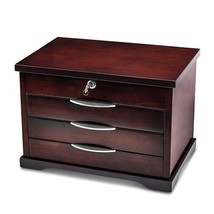 Matte Finish Ebony Veneer 3-Drawer Locking Wooden Jewelry Box - Musical - £367.62 GBP