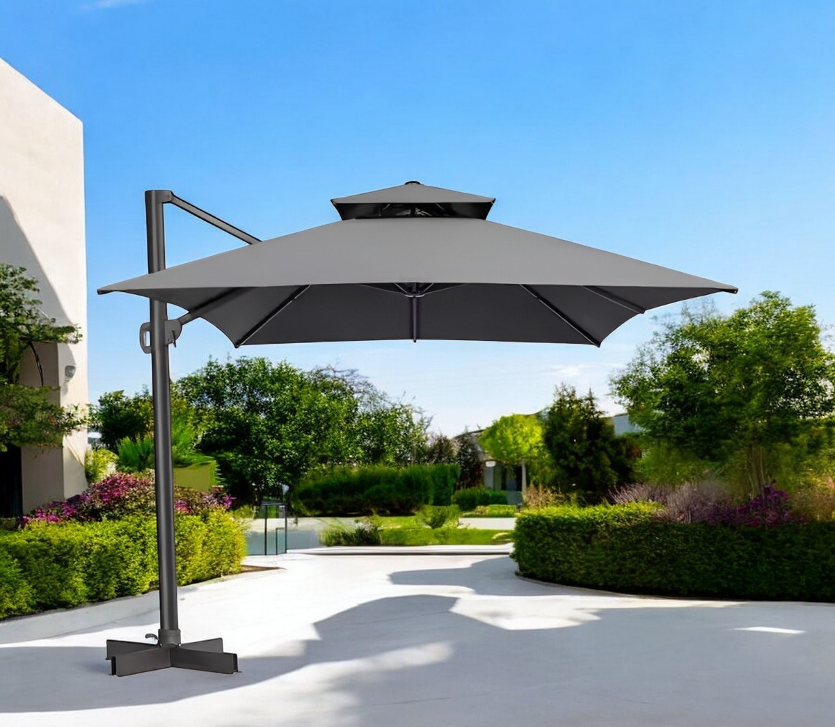 113&quot; Dark Gray Polyester Rectangular Tilt Cantilever Patio Umbrella With... - $681.43