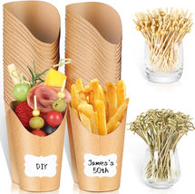 50 Charcuterie Cups with Sticks + 200 Cocktail Picks + 50 Labels, Disposable Fre - £16.91 GBP