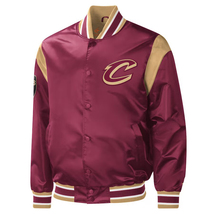 NBA Cleveland Cavaliers Maroon Satin Bomber Baseball Letterman Varsity Jacket - £108.18 GBP