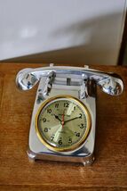 Silber Chrom Vintage Schreibtisch Heim Dekor Telefon Tischuhr Weihnachts... - $128.23