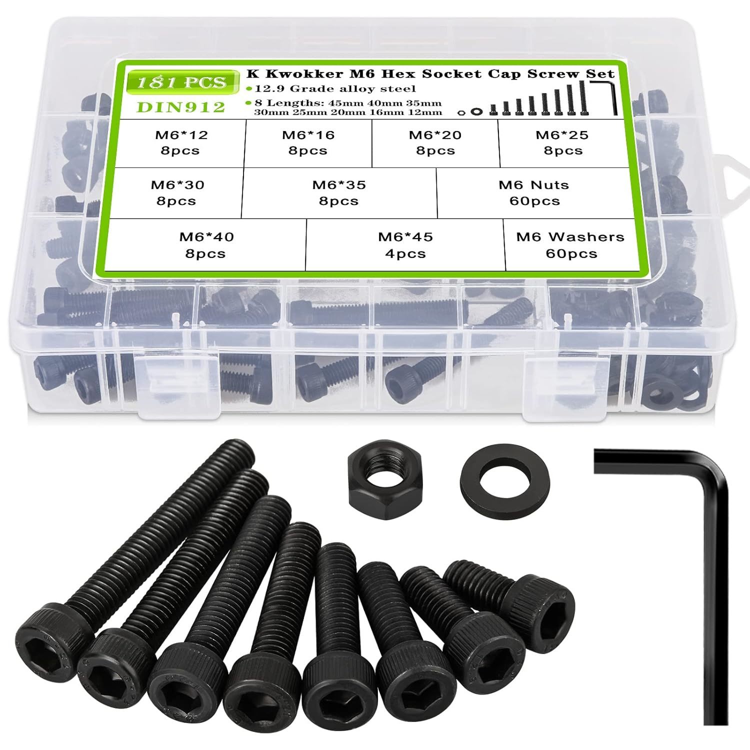 M6 Screw Assortment 8 Lengths 12Mm To 45Mm, Hex Socket Head Cap Screw Bo... - $28.80