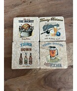 Set of 4 Drink Coasters Tommy Bahama Beer Themed Heavy Stone Cork Backing - €10,92 EUR