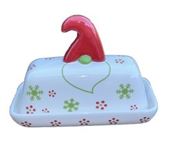 Christmas ELF Ceramic Butter Dish Holiday Table Decor New Elf Hat Lid - £23.97 GBP