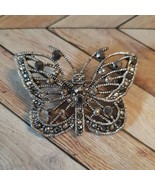 Vintage Silver Tone Butterfly Brooch Pin Faux Marcasite Sparkly Victorian - £14.61 GBP