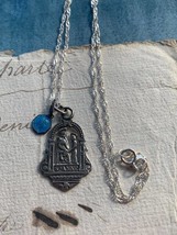 rare french antique religious St Anne medal necklace pendant Sterling silver Vir - £54.57 GBP