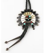 Vintage Silver Zuni Navajo Sunface Lapidary Inlay Bolo Tie Signed &quot;TPB&quot; ... - €819,32 EUR