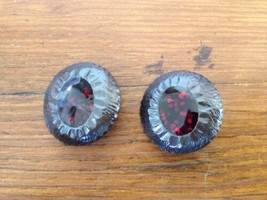 Vintage Ruby Red Sparkle Brown Gunmetal Textured Metal Shank Buttons 2.5cm - $19.99
