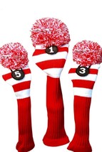 1 3 5 Majek Red White Knit Sock Headcover Head Covers Cover Set Golf Clubs Gift - £32.25 GBP