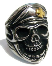 Skull Head Iron Cross Beret Hat Stainless Steel Ring Size 11 - S-537 Biker Mens - £6.00 GBP