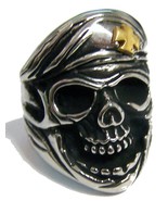SKULL HEAD IRON CROSS BERET HAT STAINLESS STEEL RING size 11 - S-537 bik... - €6,59 EUR