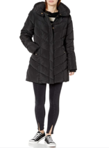 Steve Madden Women&#39;s Long Chervron Quilted Outerwear Jacket, BLACK Sz S NEW - £37.56 GBP