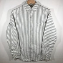 Merona Men&#39;s Small White Gray Stripes Button Up Long Sleeve Shirt - £6.74 GBP