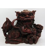 Vintage Large Brown-Crimson Heavy Resin Foo Dog Palace Lion with Young  - $133.13 CAD