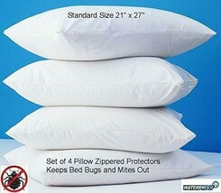 4 Deluxe Zippered Vinyl Pillow Covers Protects Against Bed Bugs Sanitary Home - £10.30 GBP