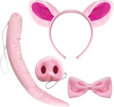Halloween Pig Ears Headband Nose Bow Tie Tail Pink Pig Hair Hoops Bowtie... - £17.73 GBP