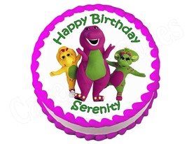 Barney round edible party cake decoration frosting sheet image - £7.81 GBP