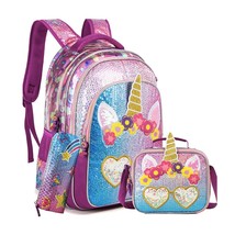 Unicorn School Bag 13&quot;16&quot; Girls Backpack School Sequin Backpack with Lun... - £74.13 GBP
