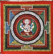 GANESHA/GANESH/GANAPATI SRIYANTRA MANDALA  NEWARI PAUVA/THANGKA PAINTING - $1,999.86 MXN