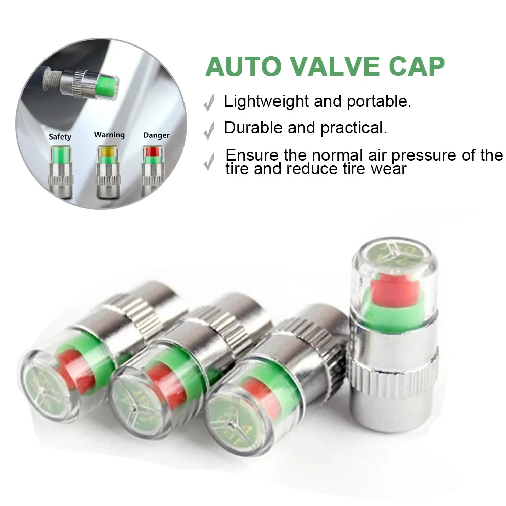 4pcs Car Tire Pressure Gauge Indicator Alert Monitoring Valve Cap Sensor - £9.03 GBP