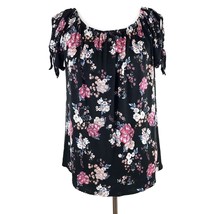 Pink Republic Womens Shirt Size Medium M Black Floral Cold Shoulder Short Sleeve - £15.15 GBP