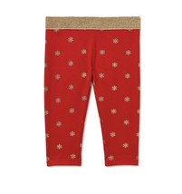 Baby Girl Christmas Leggings Red Gold Stretch Light Pants 3-6M Holiday Time  - £7.39 GBP