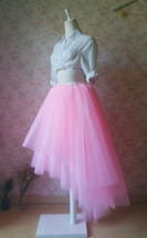 Pink High-low Tulle Skirt Custom Plus Size Women Ruffle Tulle Maxi Skirt image 3